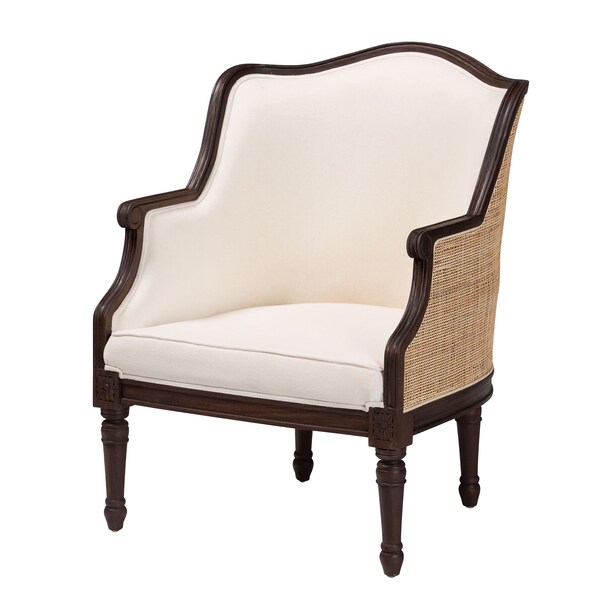 Bali & Pari Ornella Traditional French Beige Fabric and Dark Brown Finished Wood Accent Chair 238-13385-ZORO - main